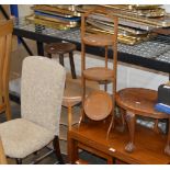 NEST OF TEAK TABLES, OCCASIONAL TABLE, 3 TIER CAKE STAND, PADDED CHAIR, MODERN 4 TIER UNIT & SMALL