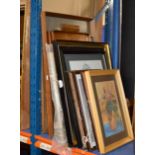 WOODEN SERVING TRAY & VARIOUS FRAMED PICTURES