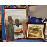 FRAMED AFRICAN PAINTING & 1 OTHER PICTURE
