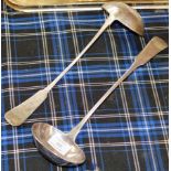 MATCHED PAIR OF SCOTTISH PROVINCIAL SILVER SOUP LADLES, WITH ABERDEEN MARKS & MAKER MARKS FOR