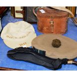 CASED PAIR OF BINOCULARS, 2 MILITARY STYLE CAPS & 1 OTHER CAP