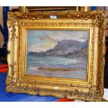 11¼" X 15¼" GILT FRAMED OIL PAINTING - AN ITALIAN COASTAL LANDSCAPE, BY ROBERT PAYTON REID