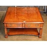 REPRODUCTION WALNUT SQUARE COFFEE TABLE WITH STORAGE DRAWERS