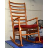 TEAK FINISHED LADDER BACK ROCKING CHAIR