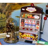 VINTAGE GLASS DOME CLOCK & NOVELTY FRUIT MACHINE TOY