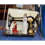 VINTAGE SINGER SEWING MACHINE, 1 OTHER SEWING MACHINE, SMALL ROYAL DOULTON FIGURINE & NAO STYLE