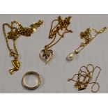 ASSORTED 9 CARAT GOLD JEWELLERY - APPROXIMATE WEIGHT = 8.1 GRAMS, & YELLOW METAL EGYPTIAN STYLE