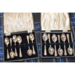 CASED SET OF 6 STERLING SILVER CELTIC STYLE SPOONS & 1 OTHER SET OF 6 SILVER SPOONS