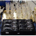 BOXED SET OF 6 CRYSTAL STEM GLASSES & TRAY WITH ASSORTED CRYSTAL STEM GLASSES