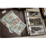 ALBUM OF VARIOUS OLD POSTCARDS & QUANTITY OLD BANKNOTES