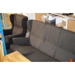 3 PIECE MODERN WING BACK LOUNGE SUITE COMPRISING 3 SEATER SETTEE, SINGLE CHAIR & FOOT STOOL