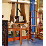 3 TIER CAKE STAND, OAK STOOL, MANTLE CLOCK & TEAK OCCASIONAL TABLE