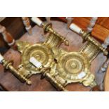 PAIR OF ORNATE HEAVY BRASS DOUBLE WALL SCONCES