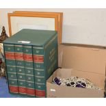 BOX WITH ASSORTED COSTUME JEWELLERY, BOXED SET OF 4 GARDENING BOOKS & QUANTITY PICTURES