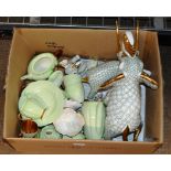 BOX WITH 3 GRADUATED ELEPHANT ORNAMENTS & ASSORTED CARLTON WARE PORCELAIN