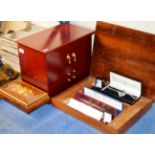 JEWELLERY CHEST & 2 JEWELLERY BOX WITH ASSORTED COSTUME JEWELLERY, SILVER-GILT CHAINS, TENNIS