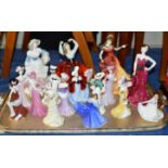 TRAY WITH VARIOUS FIGURINE ORNAMENTS, ROYAL DOULTON & COALPORT