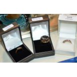 9 CARAT GOLD TRIPLE DIAMOND RING & 2 OTHER 9 CARAT GOLD RINGS - APPROXIMATE COMBINED WEIGHT = 10.6