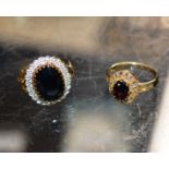 2 X 9 CARAT GOLD DRESS STONE & DIAMOND CHIP RINGS - APPROXIMATE COMBINED WEIGHT = 8.5 GRAMS