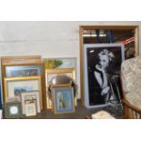 LARGE GILT FRAMED MIRROR & A COLLECTION OF VARIOUS PICTURES