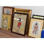 A QUANTITY OF VARIOUS FRAMED PICTURES, DRAWINGS IN THE STYLE OF LOUIS WAIN, WATERCOLOURS ETC