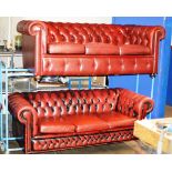 2 PIECE OX BLOOD CHESTERFIELD LEATHER LOUNGE SUITE COMPRISING 2 X 3 SEATER SETTEES