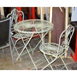 WROUGHT IRON PATIO TABLE WITH 2 MATCHING CHAIRS