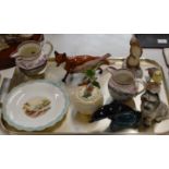 TRAY WITH GENERAL CERAMICS, MINTON'S STYLE DISH, BESWICK FOX ORNAMENT, VARIOUS OTHER ANIMAL