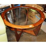 1970S CIRCULAR TEAK COFFEE TABLE WITH GLASS INSERT