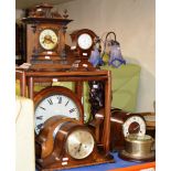 MAHOGANY CASED STATION STYLE CLOCK, 6 MANTLE CLOCKS IN MAHOGANY AND OAK