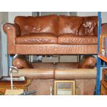 BROWN LEATHER 3 PCE SUITE - SETTEE AND 2 CHAIRS