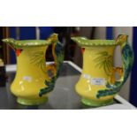 PAIR OF BURLEIGH WARE DECORATIVE JUGS WITH BIRD DESIGN HANDLES