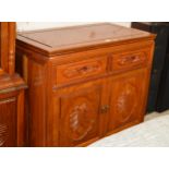 MAHOGANY STAINED CHINESE DOUBLE DOOR DOUBLE DRAWER CABINET