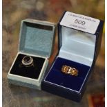 9 CARAT GOLD CELTIC STYLE RING & 9 CARAT GOLD SAPPHIRE & DIAMOND CHIP RING