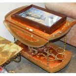 GILT MOUNTED DRINKS TROLLEY & 2 LIGHT UP PICTURES