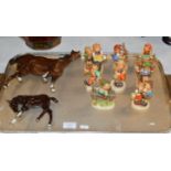 8 HUMMEL FIGURINES & BESWICK HORSE WITH FOAL