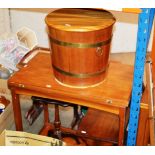 TEAK FOLD OVER TROLLEY, WINE TABLE, SMALL OCCASIONAL TABLE, COAL BUCKET