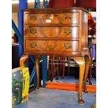 3 DRAWER BURR WALNUT CHEST OF DRAWERS ON QUEEN ANN LEGS