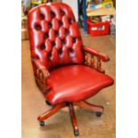 OX BLOOD LEATHER CHESTERFIELD STYLE SWIVEL OFFICE CHAIR