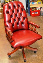 OX BLOOD LEATHER CHESTERFIELD STYLE SWIVEL OFFICE CHAIR