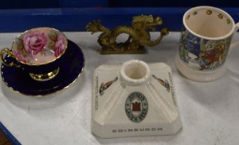 TRAY WITH AYNSLEY ROSE DESIGN CUP & SAUCER, EMMA BRIDGEWATER CHRISTMAS MUG, JEFFREYS LAGER