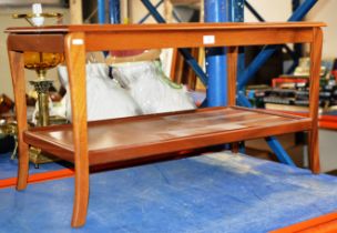 TEAK 2 TIER COFFEE TABLE WITH PULL OUT SIDES