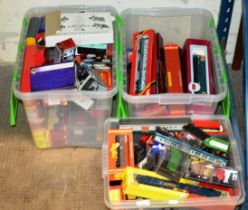 3 BOXES WITH VARIOUS MODEL RAILWAY ACCESSORIES, MODEL VEHICLES ETC