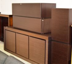 MODERN DARK OAK STAINED TRIPLE DOOR SIDEBOARD WITH 4 SIMILAR UNITS