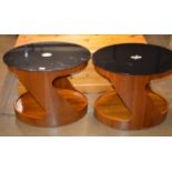 PAIR OF TEAK FINISHED RETRO STYLE OCCASIONAL TABLES