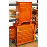 REPRODUCTION YEW WOOD 4 DRAWER CHEST WITH FOLD OVER TOP & REPRODUCTION YEW WOOD SINGLE DRAWER