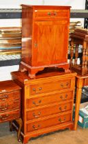 REPRODUCTION YEW WOOD 4 DRAWER CHEST WITH FOLD OVER TOP & REPRODUCTION YEW WOOD SINGLE DRAWER