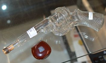 A WHITE-METAL MOUNTED AUSTRALIAN BURRA BEAN NUT VESTA CASE & NOVELTY GLASS DECANTER MODELLED AS A