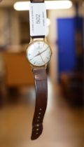 VINTAGE LANCO GENTS 9 CARAT GOLD CASED WRIST WATCH ON LEATHER STRAP