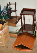 3 VARIOUS MIRRORS, TEAK FINISHED UNIT, 2 TIER WHATNOT ETC